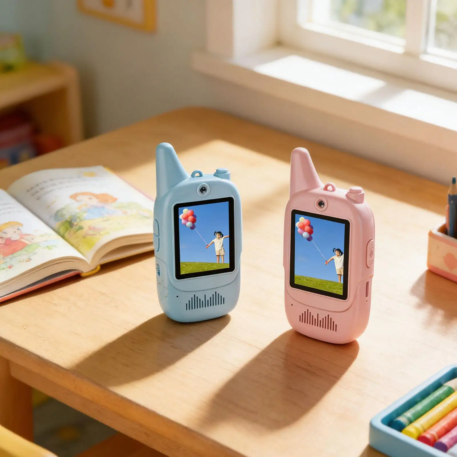 2 Pieces Kids Walkie Talky, Birthday Gfits Video Intercom Cute Family Games Long Range Rechargeable, for Boys Girls Kids