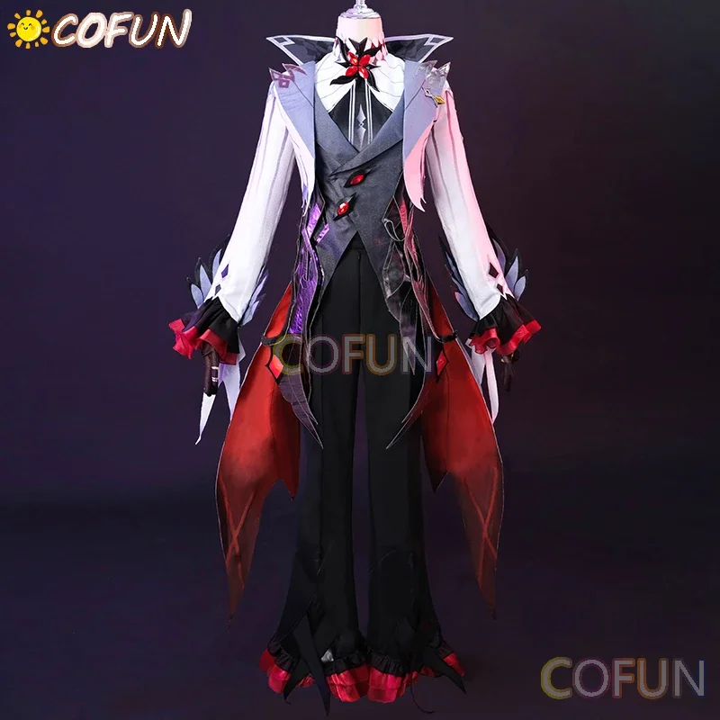 COFUN Genshin Impact The Knave Arlecchino Cosplay Costume Cloak Wig Gloves Earrings Shirt Eleven Fatui Harbingers Fur Collar