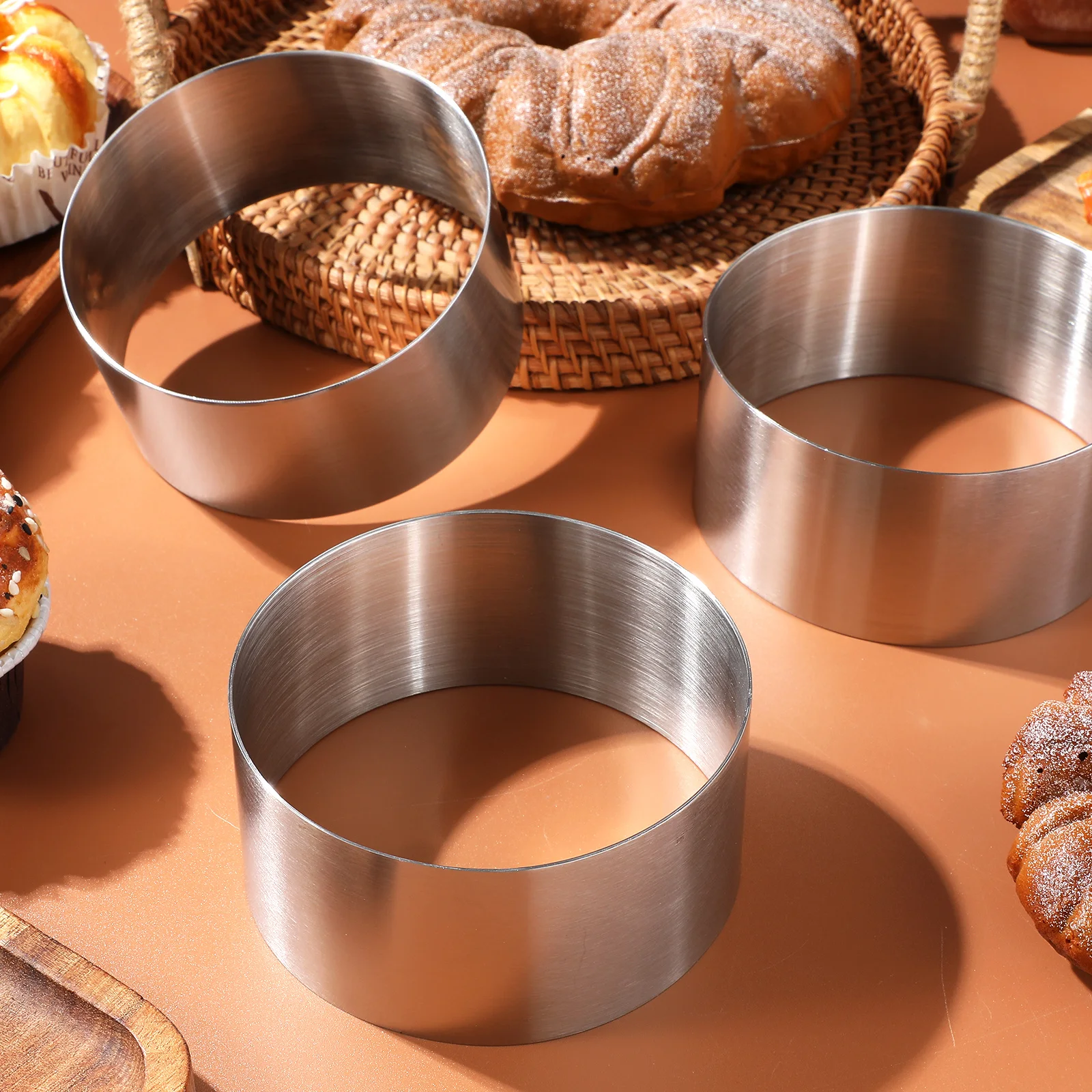 

4pcs Stainless Steel Baking Molds Round Dough Tools Cake Making Accessories Mousse Ring For Kitchen Pastry Diy Household Baking