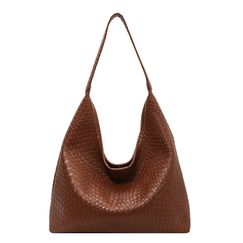 Sac à Main Tressé en Cuir Souple pour Femme, Sacoche Tissée Rétro de Grande Capacité