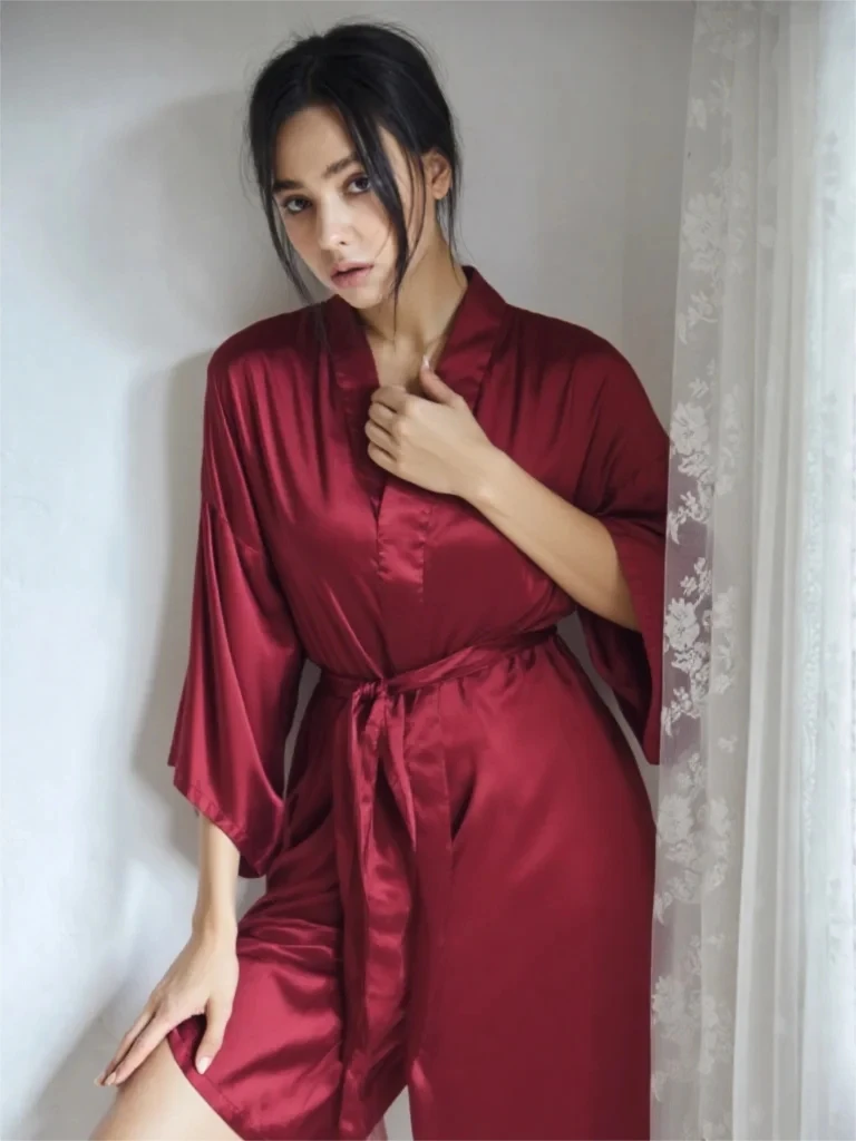 

Plus Size Women's High Quality Silky Satin Kimono Robe Solid Color Thin Open Front Short Sexy Summer Morning Gown