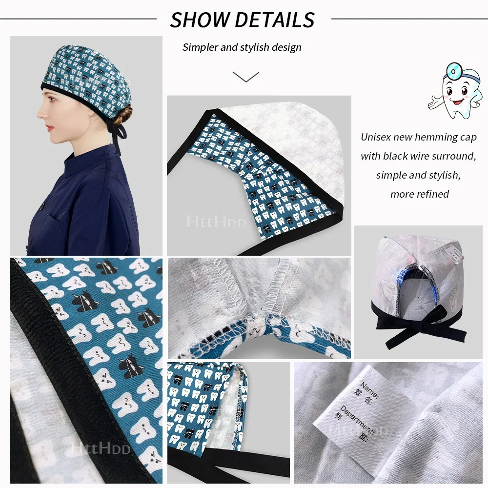 Nice-looking Print Buckle Doctor Hat Surgical Cap Classic Nurse Baotou Cap Women Men 1PC Doctor Hats with Sweat-absorbent Towel