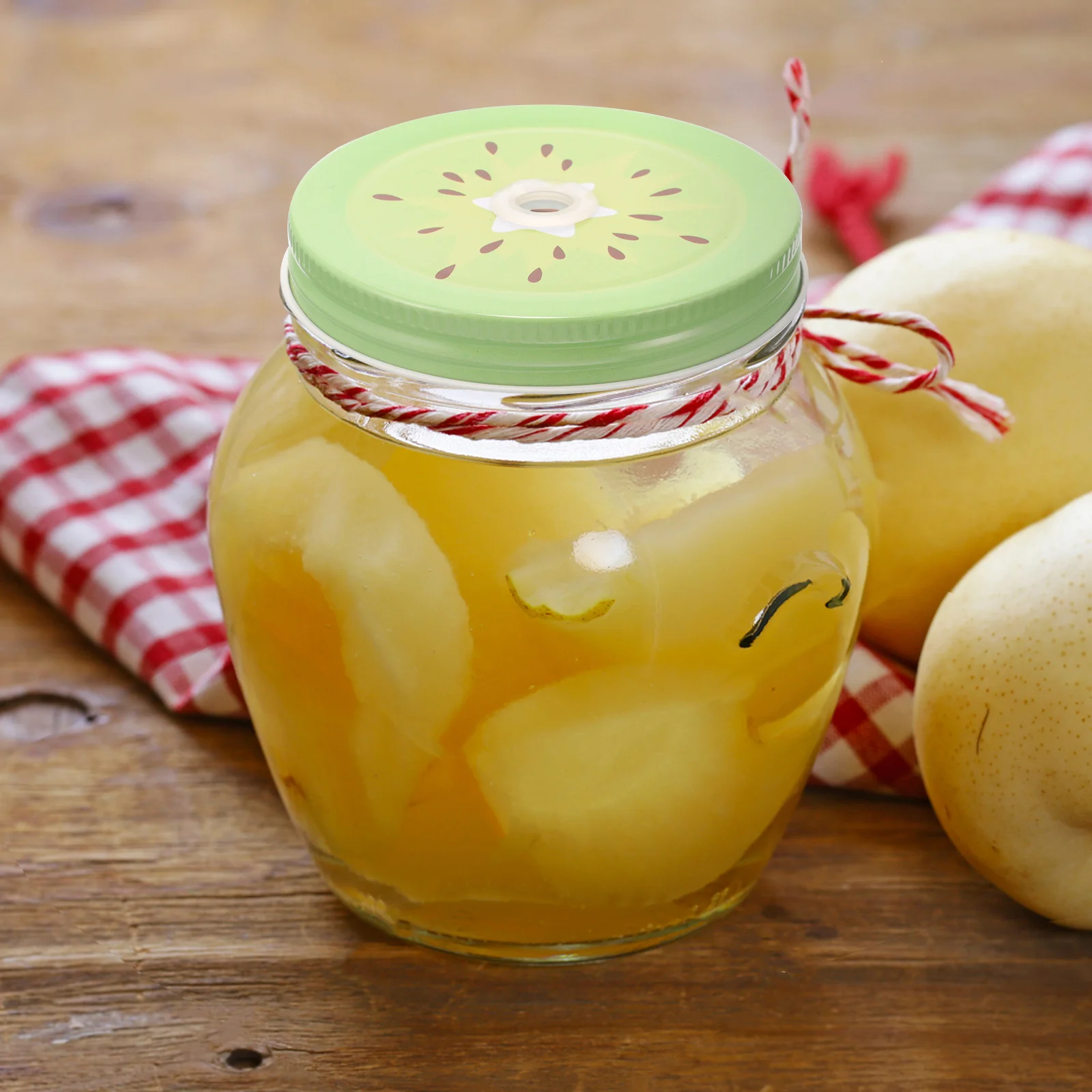 

20Pcs Fruit Pattern Mason Jar Lids Metal Tinplate Sealing Leak-Proof Jar Covers Straw Hole for Regular Mouth Canning Jars