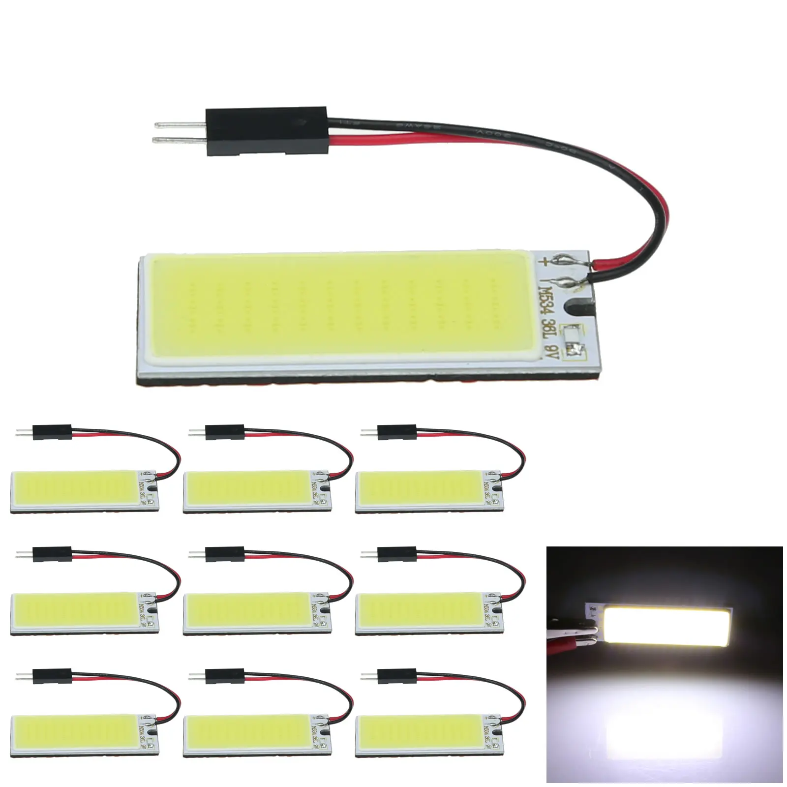 10x White Car Panel Reading Light Dome Blub 36 Chips 36 Emitters COB LED T10 festoon J307-W