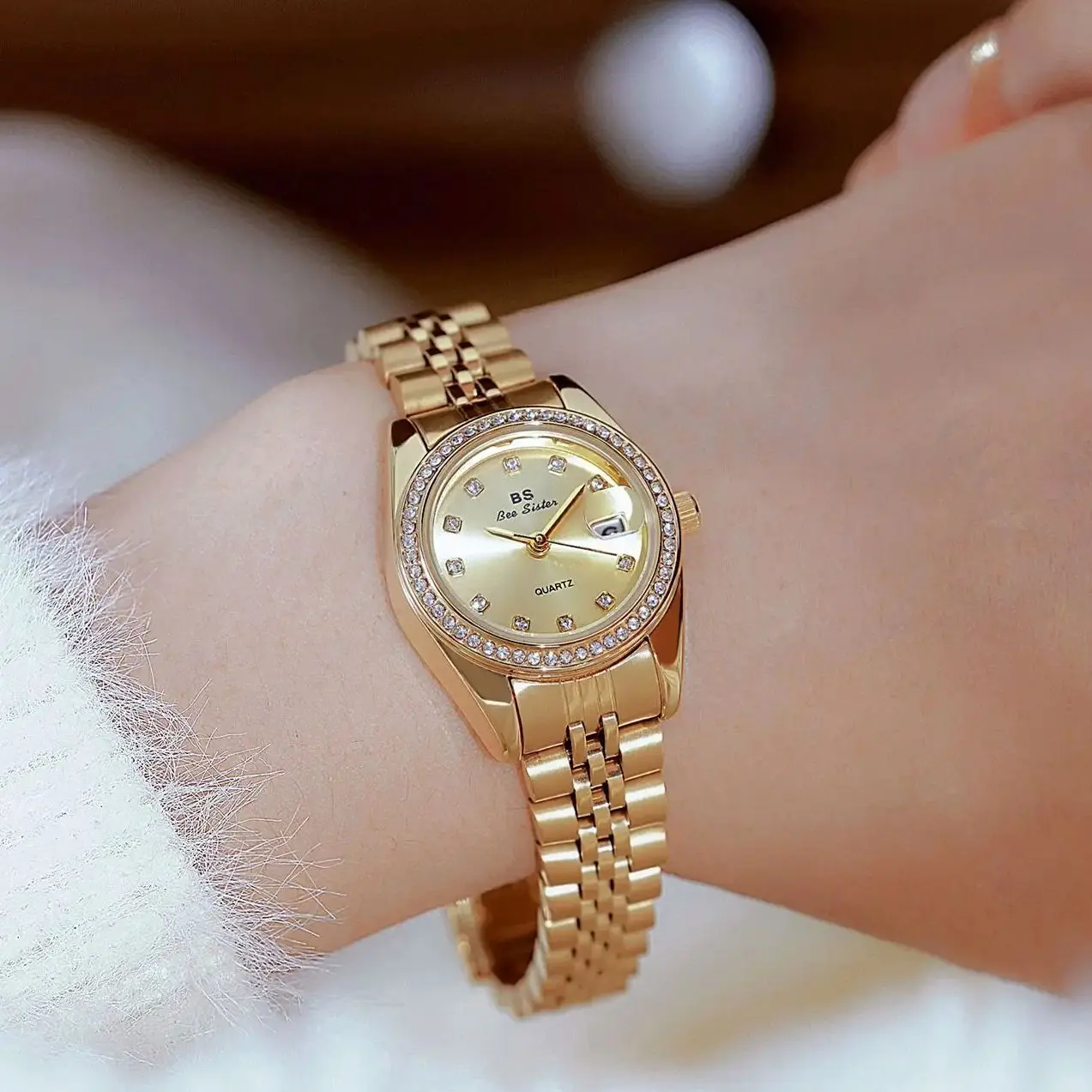 Montres décontractées pour femmes, cadran circulaire en diamant, montre à Quartz, étanche, or, argent, bracelet en acier inoxydable, montre-bracelet pour dames