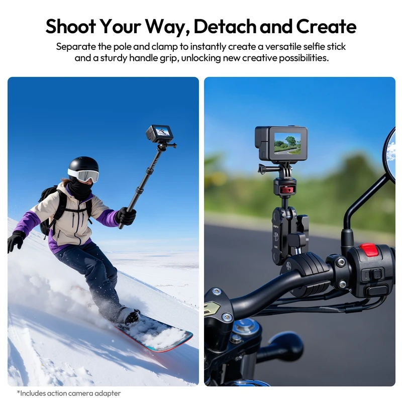 Ulanzi VL03 Motorcycle Invision Selfie Stick Holder for DJI Pocket 3 Insta 360 for Gopro Action Camera with Dual Super Clamp