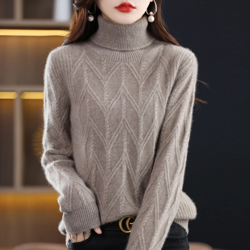 2024 Autumn/Winter New Pure Wool Knitted Sweater Women's High Flip Diamond Shaped Korean Multi Functional Knitted Wool Sweater