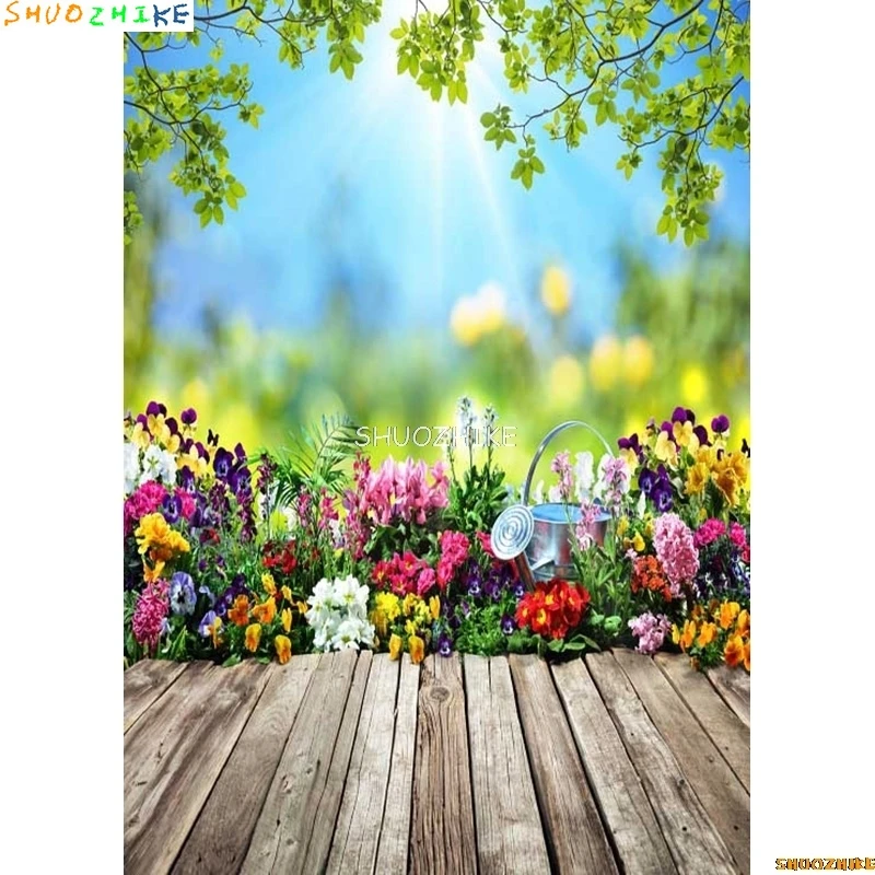 SHUOZHIKE الفن النسيج خلفيات للتصوير الفوتوغرافي الدعائم زهرة المشهد أرضية خشبية استوديو الصور خلفية ZLDT-14