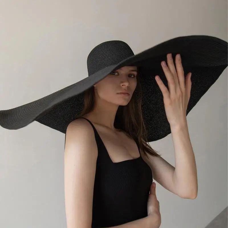 70cm Oversized  Wide Brim Sun Hat Travel  Large UV Protection Beach Straw Hats Women's Summer Floppy Foldable