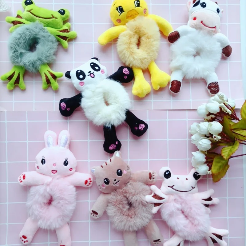 New Korean Cute Net Red Plush Super Cute Girl Cartoon Doll Head Rope Female Hair Rope Three-dimensional Animal Hair Circle