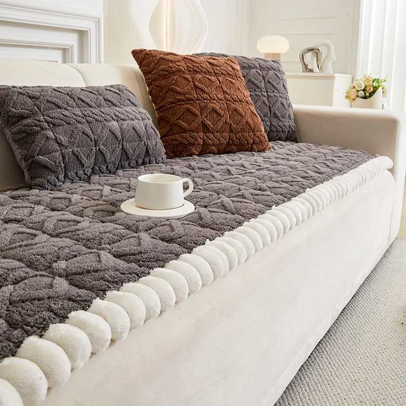 2025 New Plush Taffeta Sofa Cover Autumn Winter Square Thick Seat Cushion for Living Room High Quality Anti-Skid Couch Protector