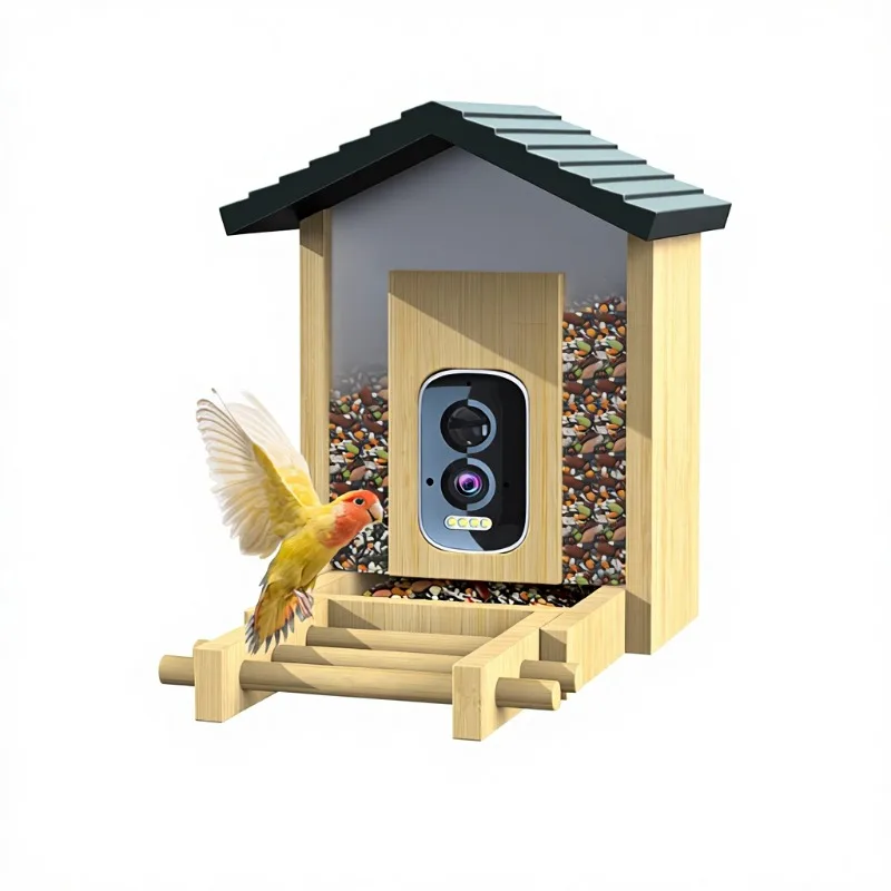 

Source Factory Bamboo Wood Smart Bird Feeder AI Bird Recognition 5MP HD Solar Charging Pet Feeder