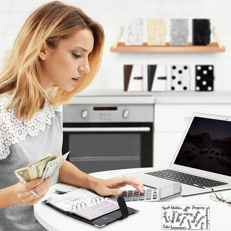 A6 Geld Sparen Organizer PU Leder Budget Binder Marmor Notebook Budgeten Planer Umschlag Büro Schule Liefert – Detail 6