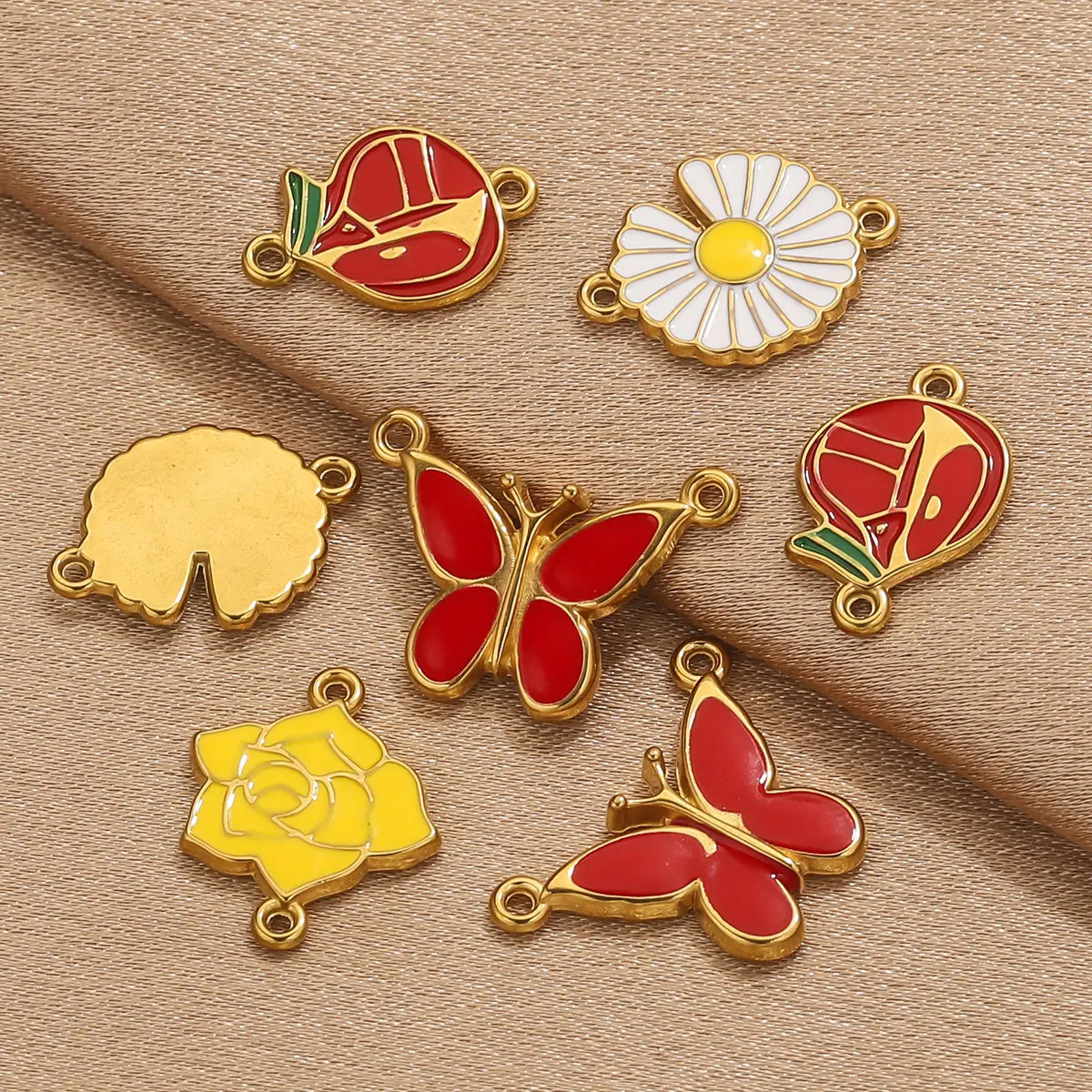 4pcs Stainless Steel Enamel Vintage Flower Charm Gold Plated for DIY Necklace Bracelet Anklet Jewelry Making Materials Wholesale view 6
