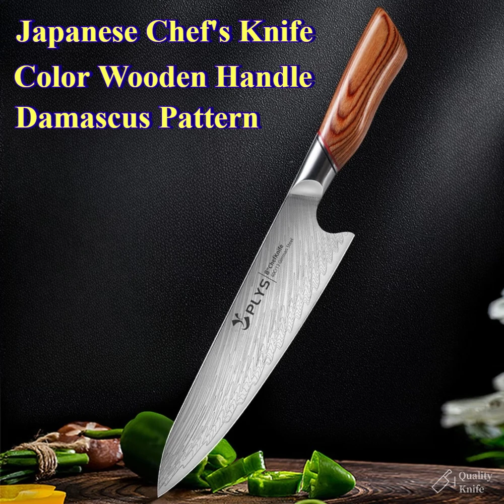 Faca de Cozinha com Padrão Damasco, Faca Japonesa para Cortar Carne, Faca de Pesca, Cutelo para Carne, Faca para Salmão, Faca para Sashimi, Faca de Chef
