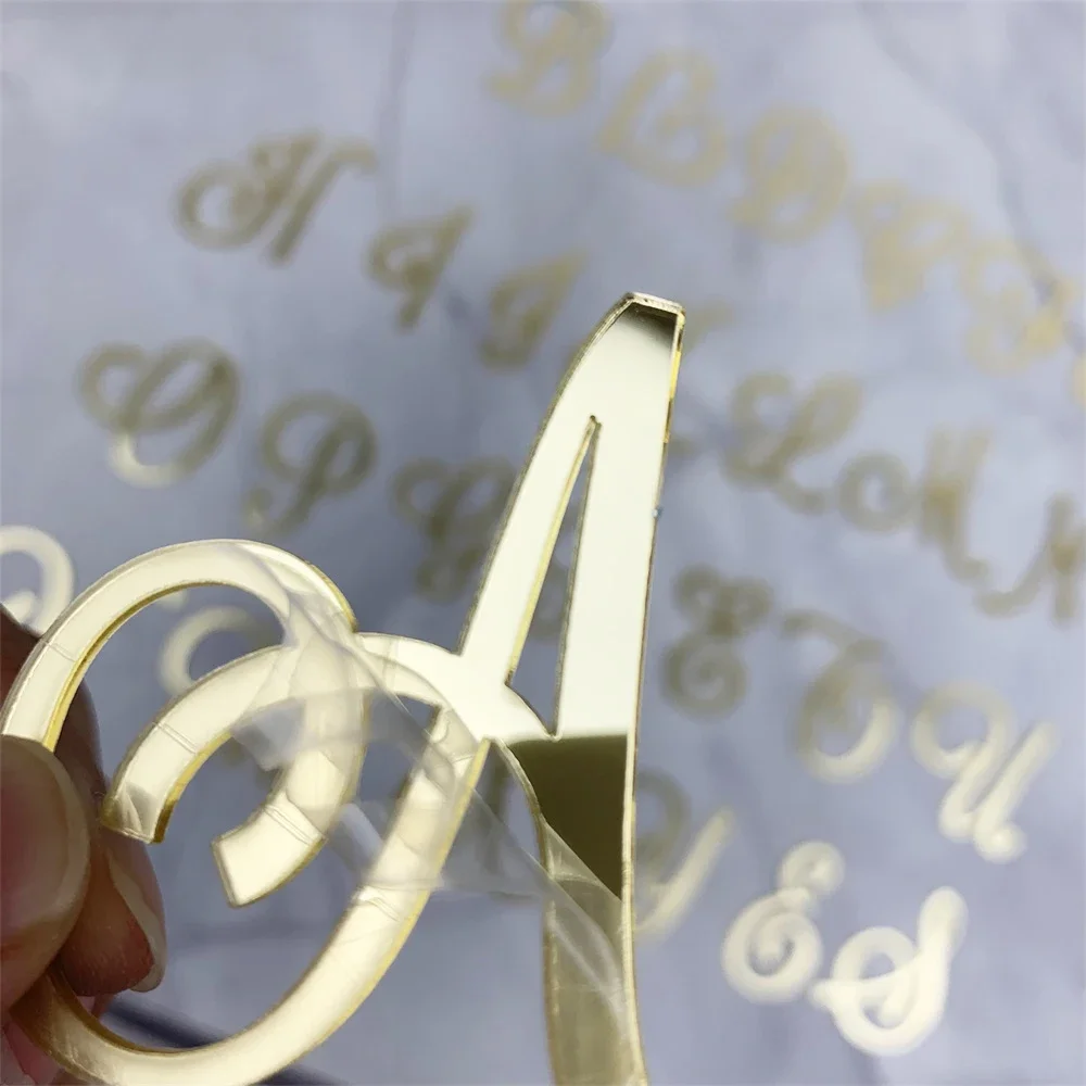 Golden Mirror Acrylic A-Z English Letter Alphabet Cake Decorating for Birthday Party Wedding Dessert DIY Decoration Cake Toppers