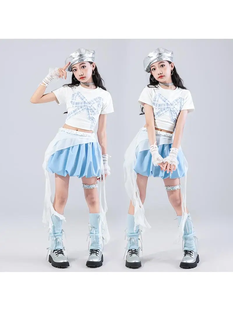 Fashionable Jazz Dance Outfit for Girls Child Performance Clothes Belly Show Street Dance Style Popular Stage Costume for Kids