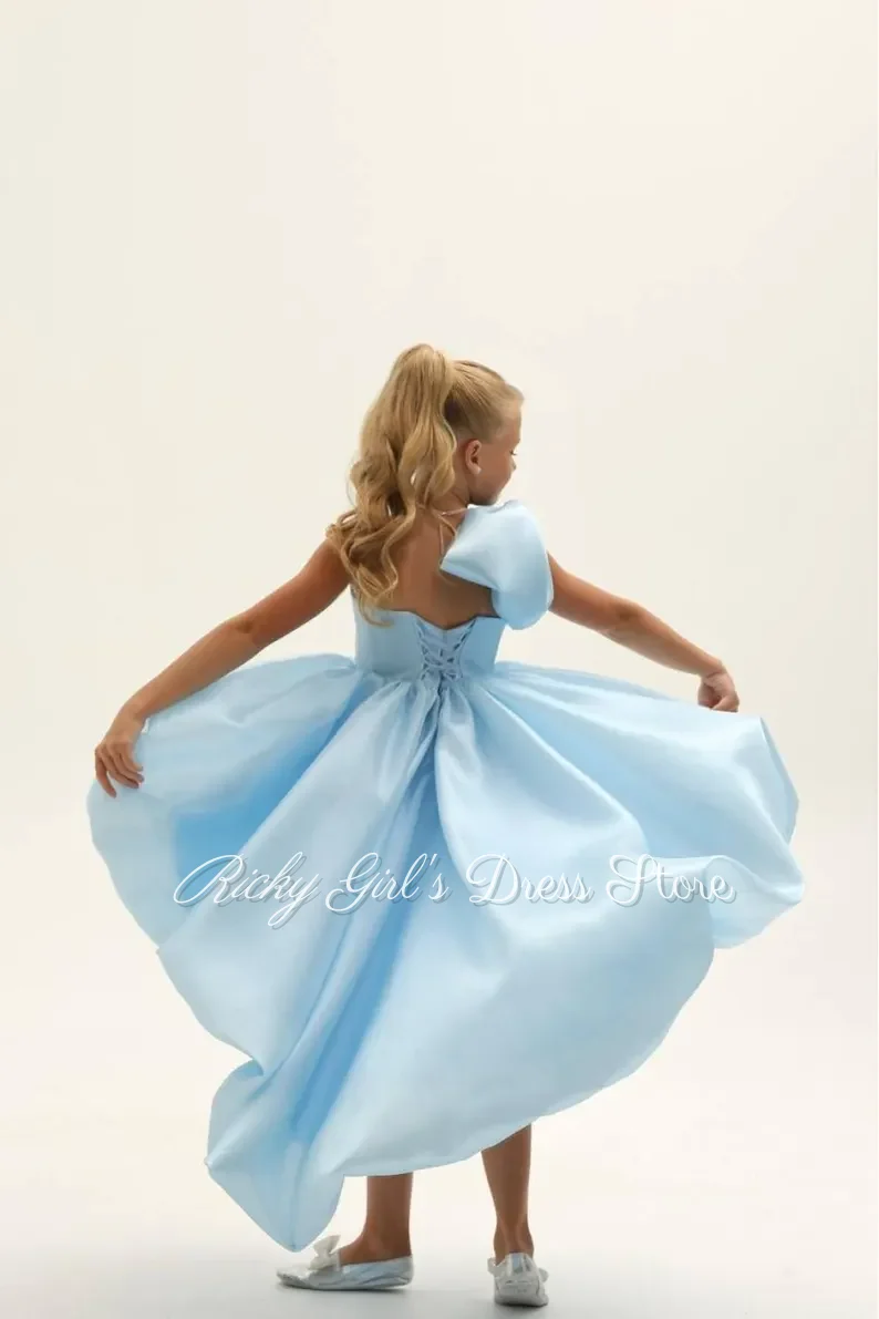 Champagne High-Low Flower Girl Dress Big Bow Birthday Party Gown Toddler Princess Dress For Kids Fancy Gala Dress Customized