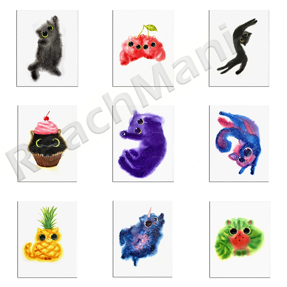 funny cat print, nebula cat, cupcake cat, pineapple cat, fluffy galaxy void cat, kids nordic poster art canvas painting