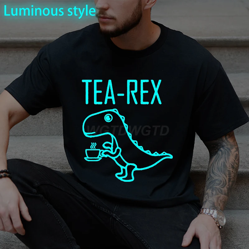 

Casual Funny Dinosaur Design Men's T-shirt Luminous Style Cool Animal Crewneck Streetwear Tshirts for Male