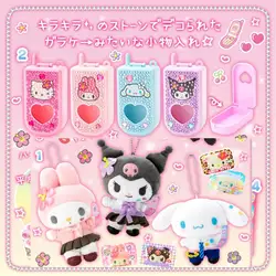 Japan Sanrio Doll Pendant Diamond Cell Phone Storage Box Cartoon Kuromi Mymelody Cinnamoroll Applique Anime Action Figures Toys