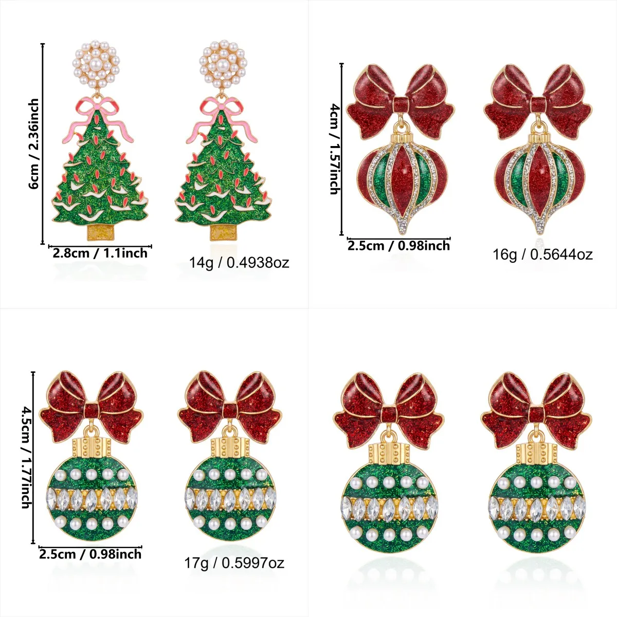 Niedliche Schleifenknoten-Glühbirnen-Ohrhänger für Damen, Strass-Ohrringe mit simulierten Perlen, Weihnachtsbaum-Ohrringe, Charms für Neujahrsparty-Schmuck – Detail 8
