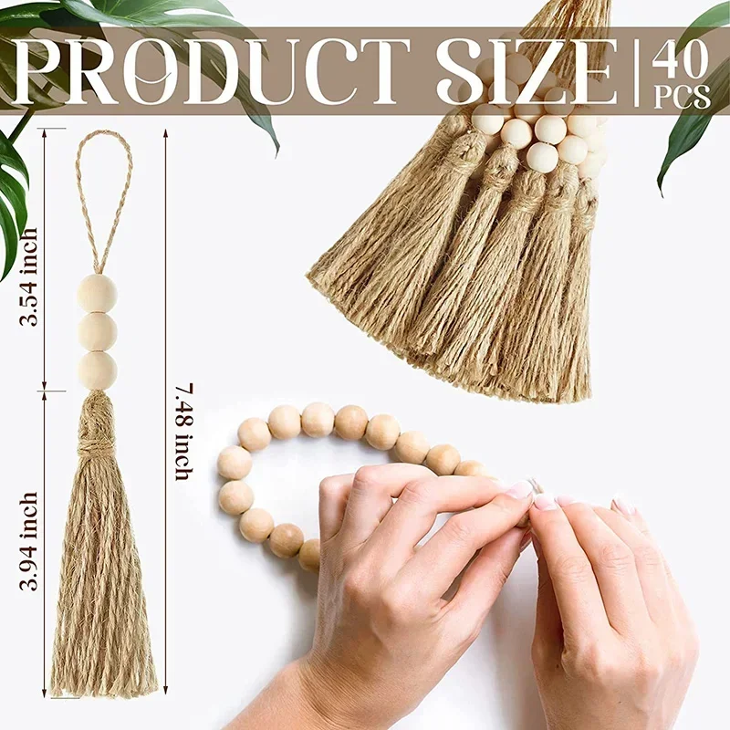 1/2/3Pcs Jute Tassel with 3 Wood Beads Natural Jute Rope Tassels Beaded Tassels for DIY Crafts Tassels Home Wedding Party Decor