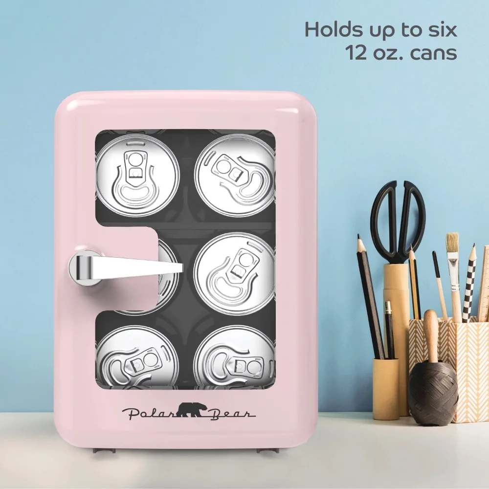 Mini Refrigerador, 6.5in, Novo, 2024 Mini Geladeira Compacta, 4 Litros, Janela Retro, Porta Padrão