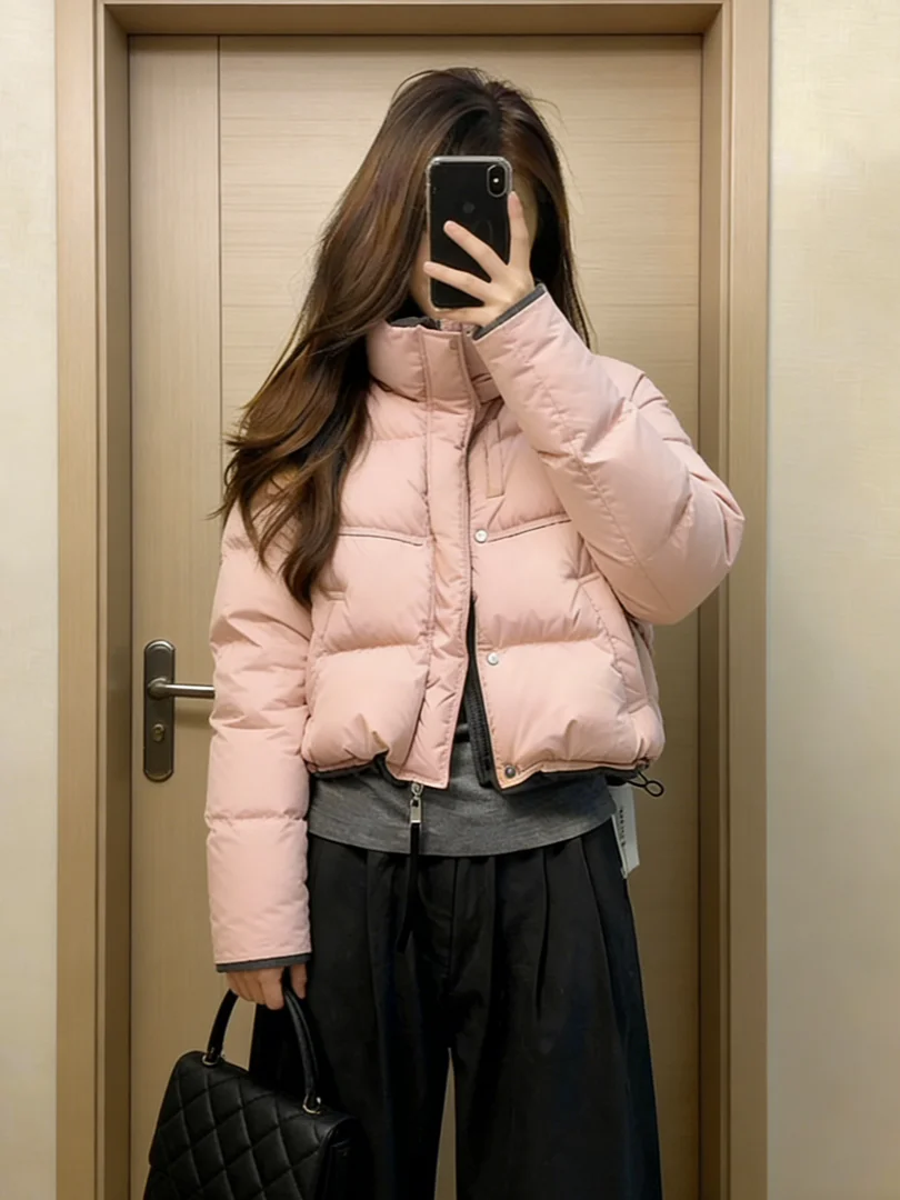 

Розовый теплый хлопковый джет, корейский свободный крой, длинная застежка-молния, чистый цвет, зимняя верхняя одежда