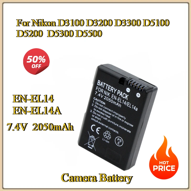 

New Camera Compatible EN-EL14 EN-EL14A Replace Battery for Nikon D3100 D3200 D3300 D5100 D5200 D5300 D5500
