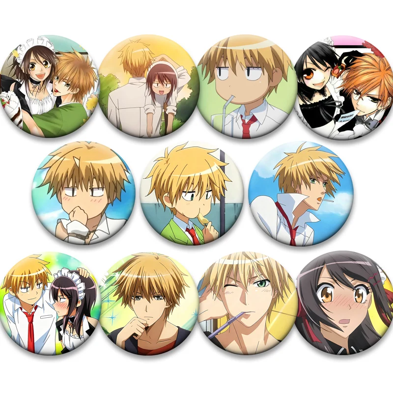 Anime Kaichou Wa Maid Sama! Pins Ayuzawa Misaki,usui Takumi Cartoon Brooches Round Badge for Backpack Accessories Jewelry Gifts