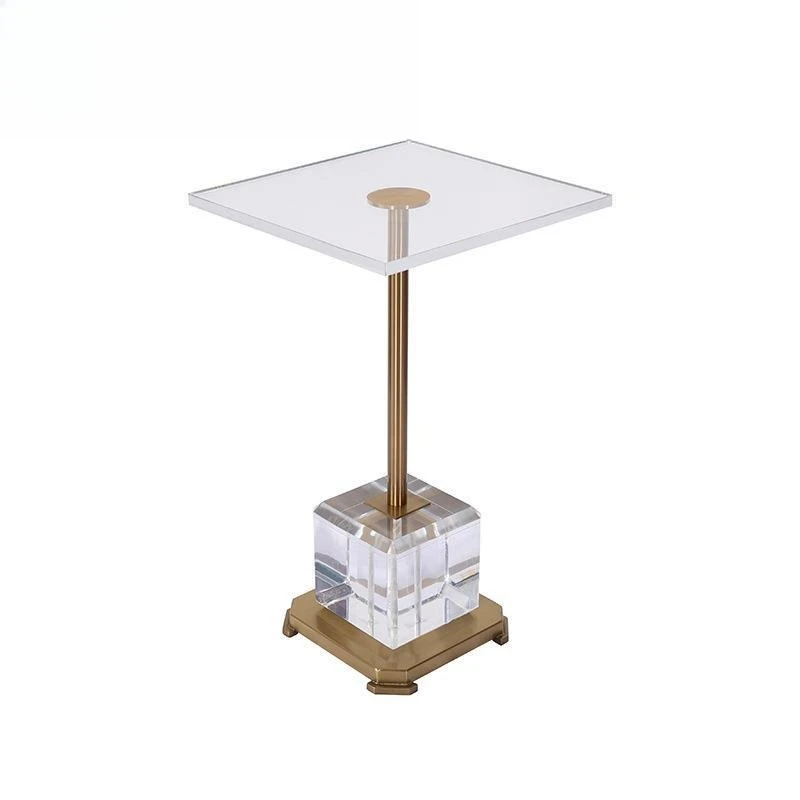 

Transparent stainless steel table creative edge acrylic sofa ins bedside red stainless medieval bedside table net