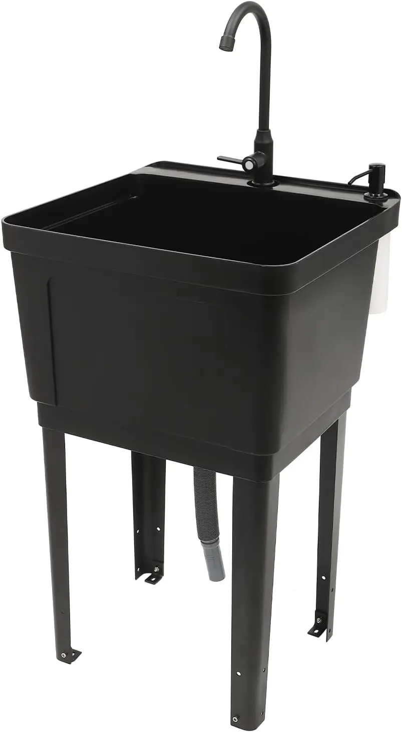 

Black Freestanding Utility Sink with Rotatable Faucet, Large Stainless Steel Laundry Sink for Kitchen, Farmhouse, and Commercial Use