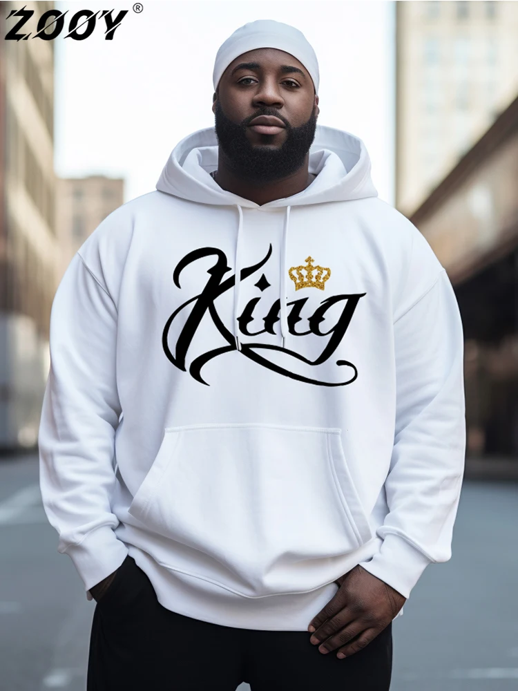 

ZOOY (L-9XL) Plus Size Hoodie King Lion Crown Hip Hop Retro Casual Letter Graphic Gentleman Long Sleeve Hip Hop Simple Hoodie