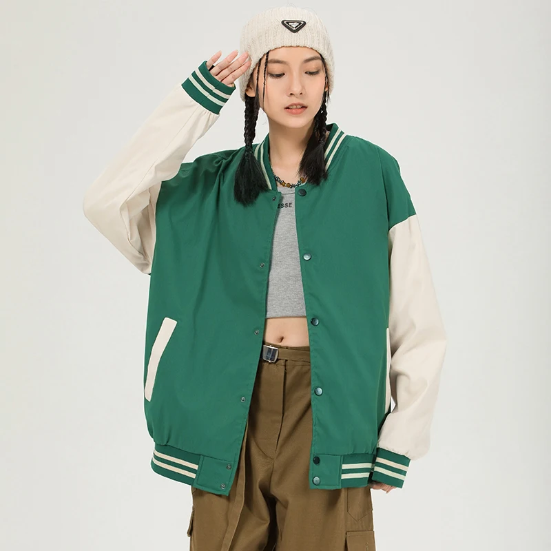 Y2k giacca da Baseball oversize donna autunno inverno College uniforme cappotto coreano moda Streetwear giacche verdi cappotto allentato femminile