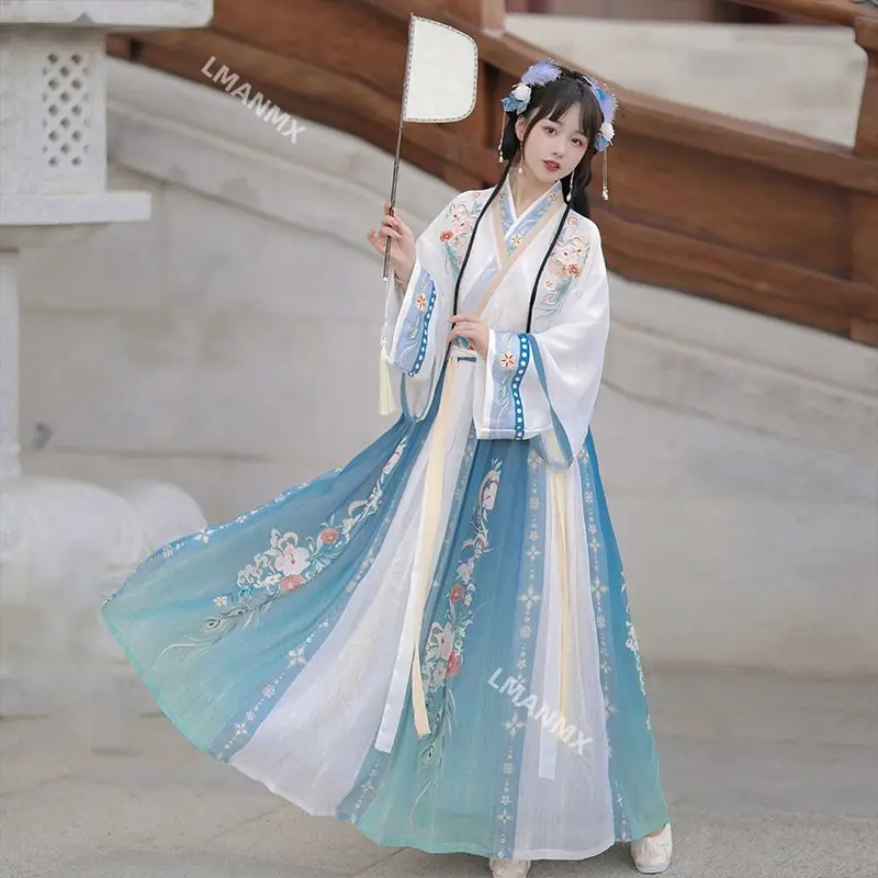 

Printed cross collar waist length skirt with Chinese style Hanfu for female students, daily spring and autumn styles