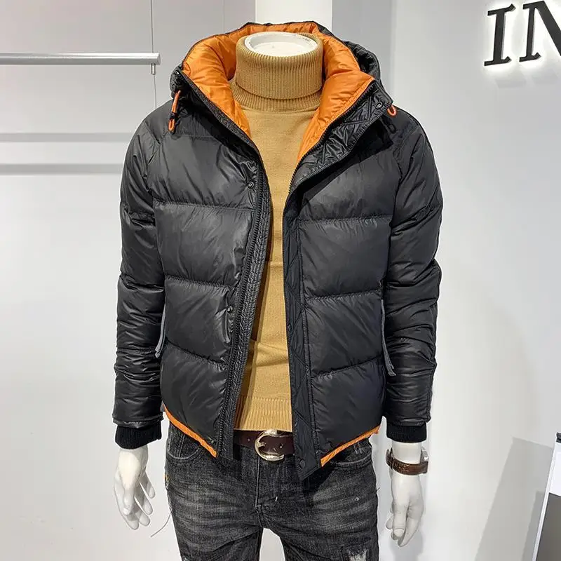 

2024 New Men's Cotton Jacket Short Winter Fashionable Youthful Hooded Warm Outerwear Casual Waterproof Thickened Cleanfit