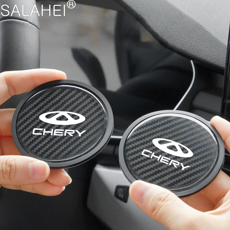 2 peças de tapete antiderrapante universal para copos de carro, em fibra de carbono, para Chery Tiggo 2 3 4 7 8 Pro T3 3X IQ A3 Amulet Fulwin Arrizo