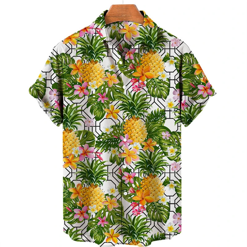 

Summer Men's Shirts Hawaiian Shirts Fruit Print Short Sleeves Pineapple Pattern Tops Casual Fashion Men's Clothing Loose Shirt