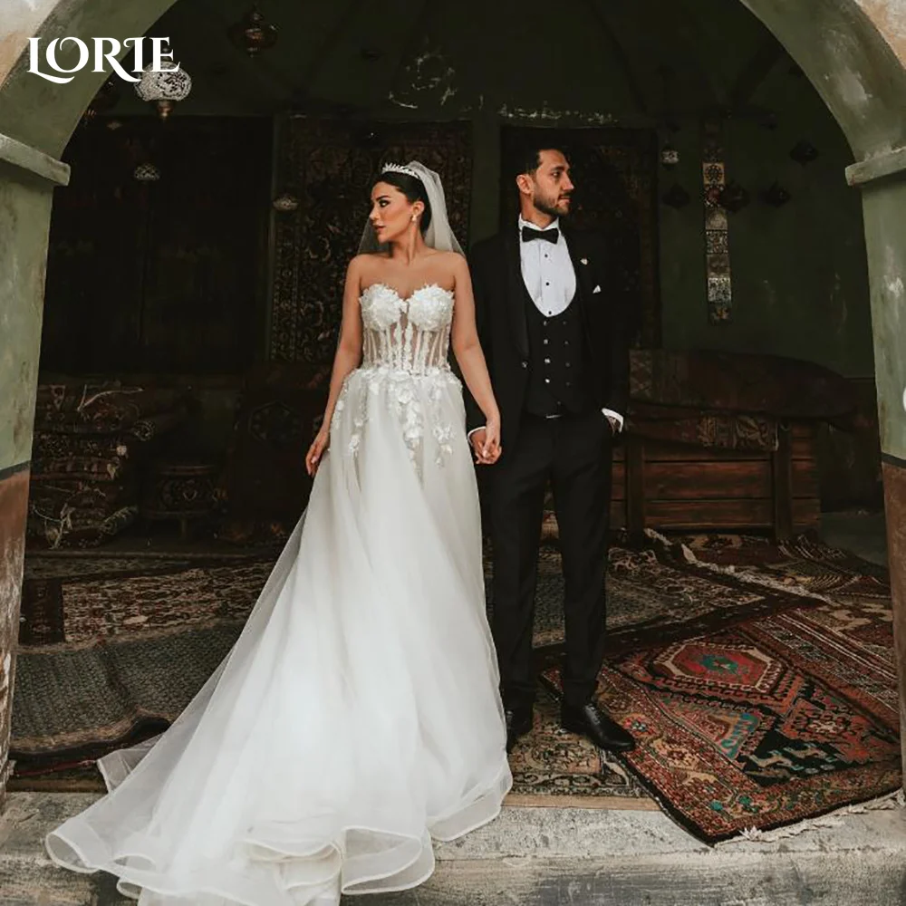 

LORIE Lace Vintage Wedding Dresses Applique Detachable Strapless Bobycon Backless Mermaid Bridal Gown Customized Party Dresses