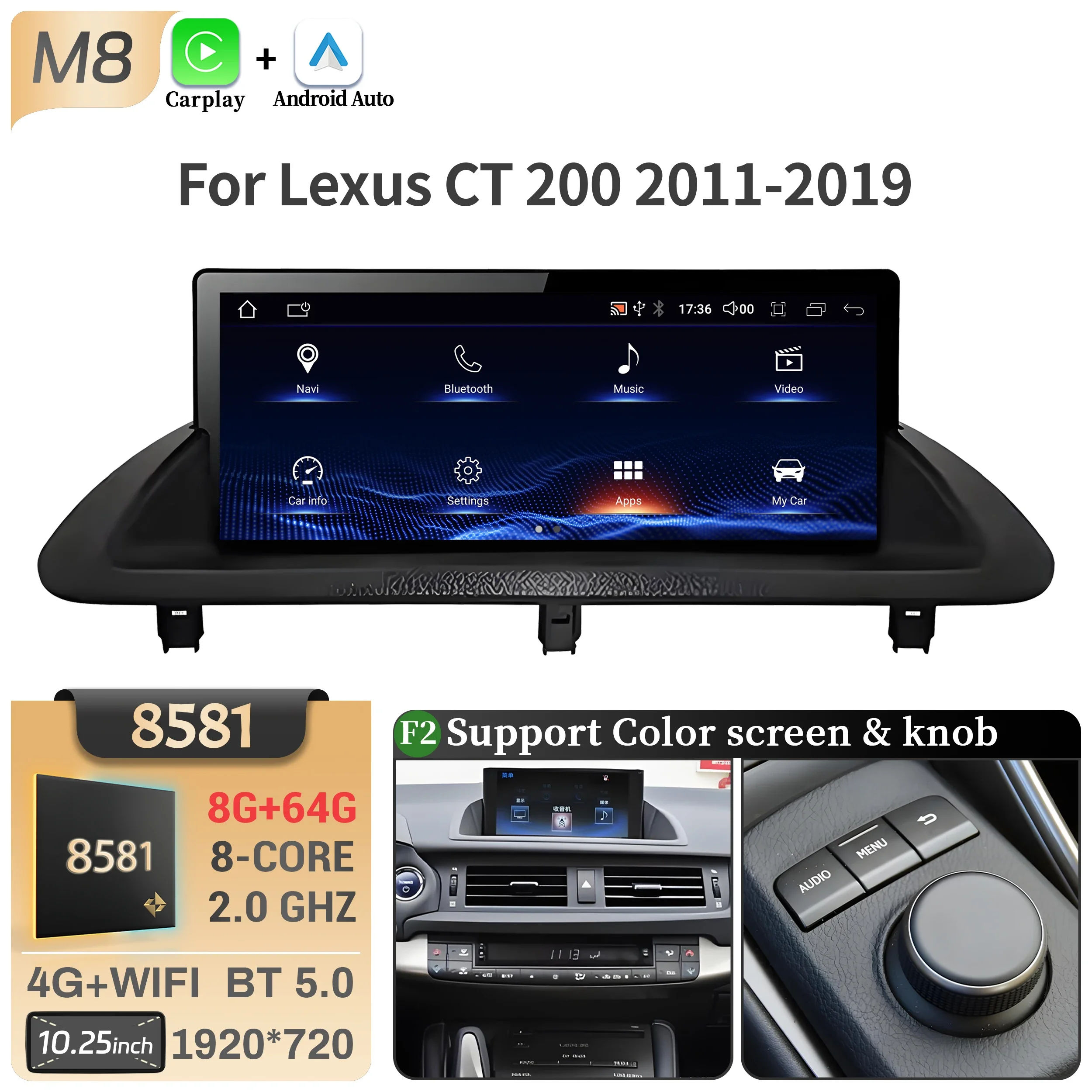 10.25 inch Voor Lexus Ct 200 Ct 200 H 2011-2019 Android 14 Autoradio Multimedia Navigatie Draadloze Carplay Snapdragon 668 S Scherm