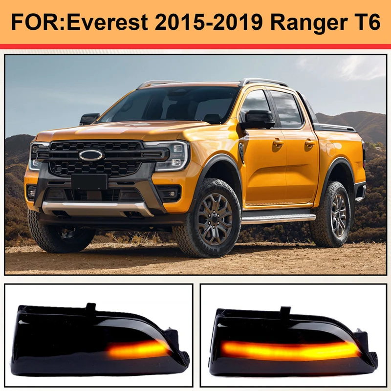 

Car Dynamic LED Turn Signal Rearview Mirror Lights Blinker For Ford Everest 2015-2019 Ranger T6 Raptor Wildtrak Smoke-A28K
