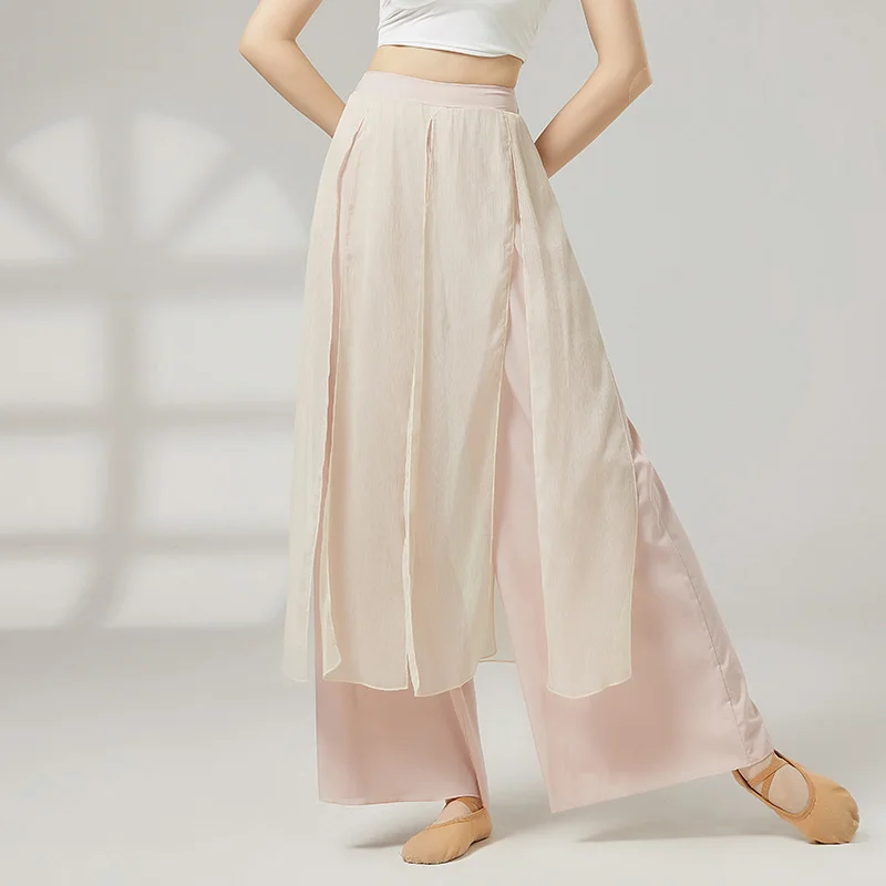 

Женские брюки для классических танцев, элегантные двухслойные шифоновые брюки для современных танцев для взрослых, брюки для китайских народных танцев, балетный костюм