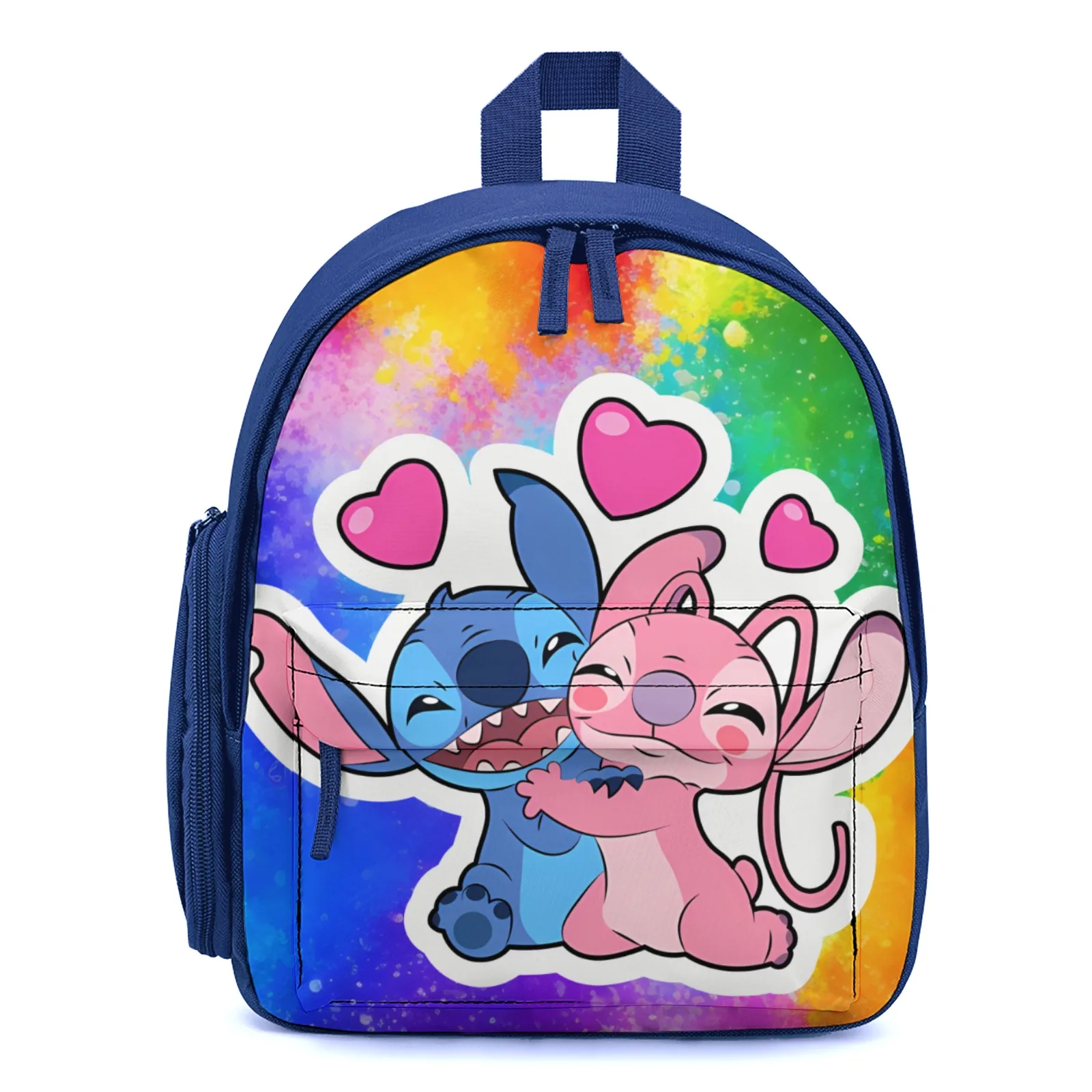 

Stitch - Blue and Pink Cartoon Alien Characters Hugging Sac A Dos Printed School Bag 17Inch University Bag Woman 12 Inch School