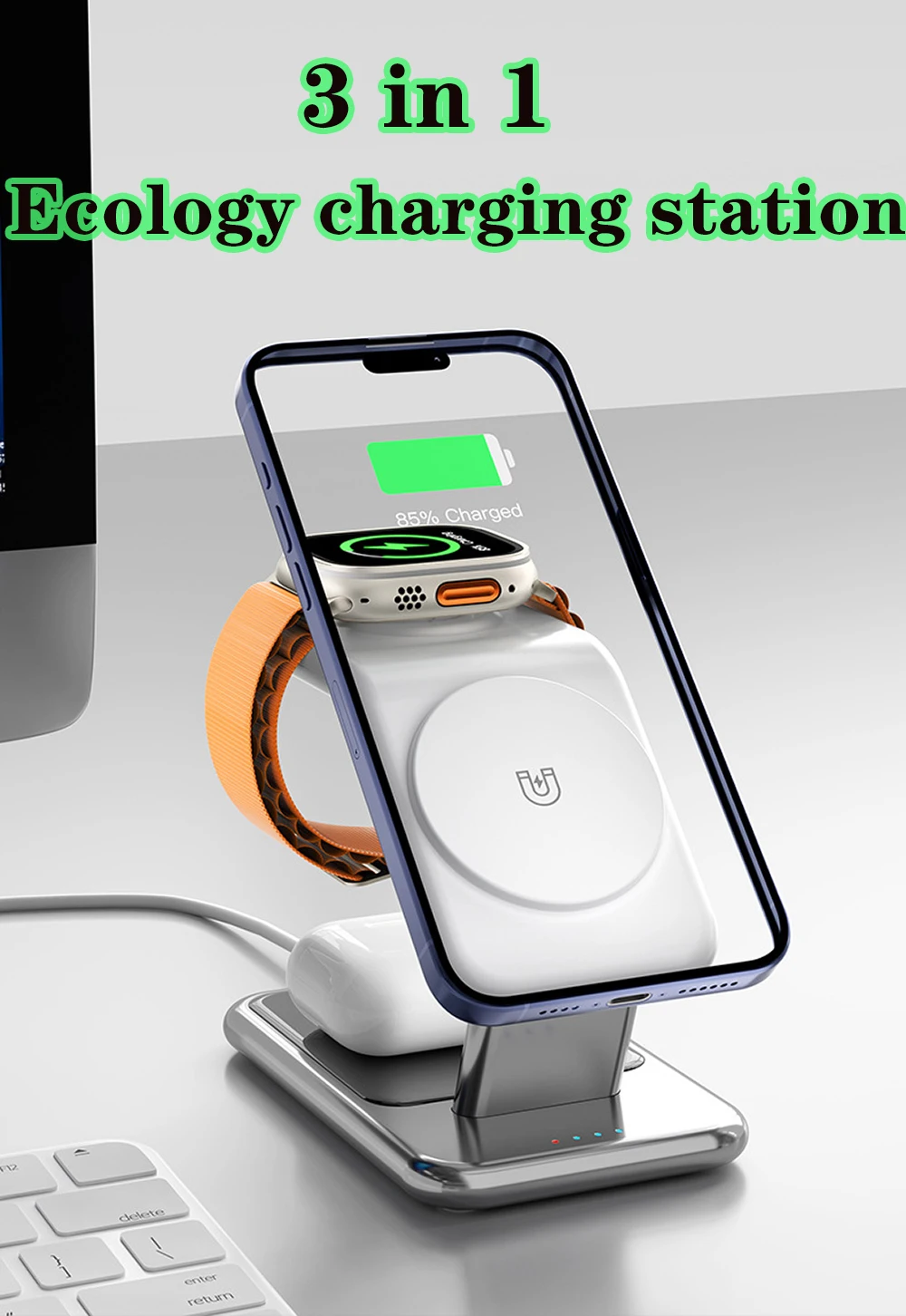 Магнитная подставка для беспроводного зарядного устройства 3 в 1, быстрая зарядка для iPhone 16 15 14 13 12 11 Pro Max Airpods Pro Apple Watch 9 8 7 Wireless