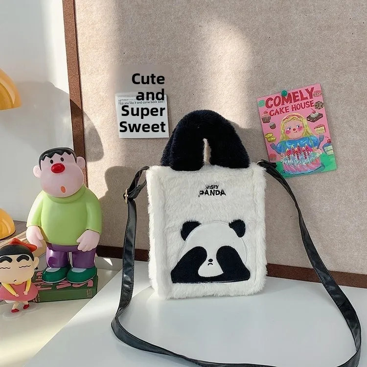 

Зимняя сумка Plu, женская сумка через плечо, милый дизайн с пандой, мягкий материал, пригородная складная сумка среднего размера