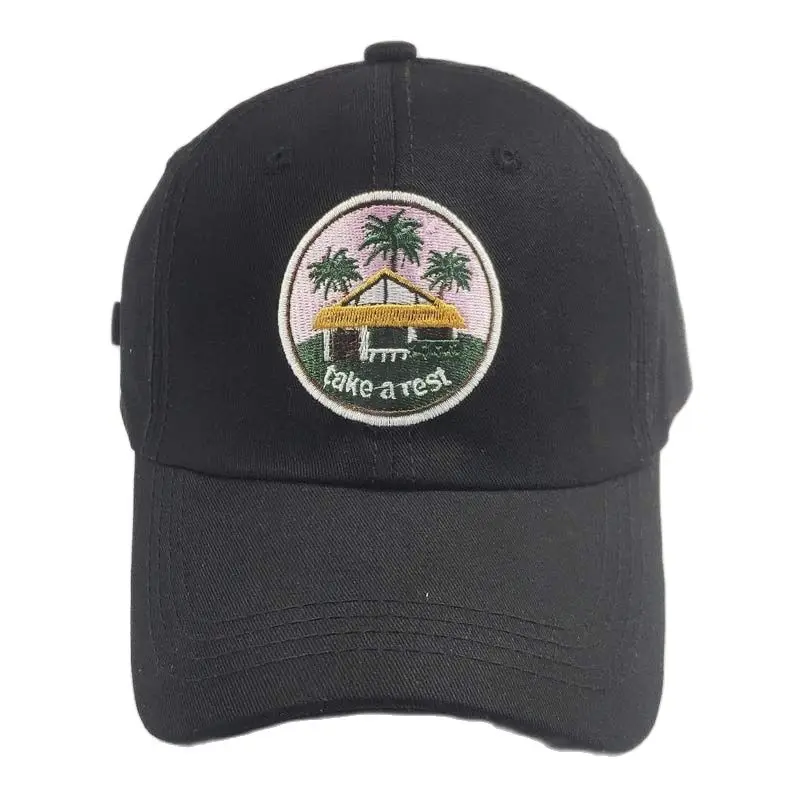 Women Men Cotton Baseball Cap Embroidered Tree Letter Beige Black Unstructured Summer Sun Protection