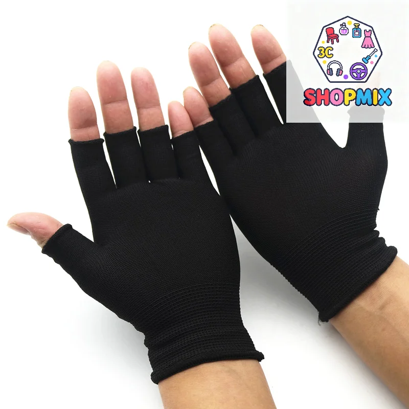 1 par preto meio dedo luvas sem dedos malha pulso inverno quente treino luvas de algodão para mulheres e homens acessórios de ciclismo