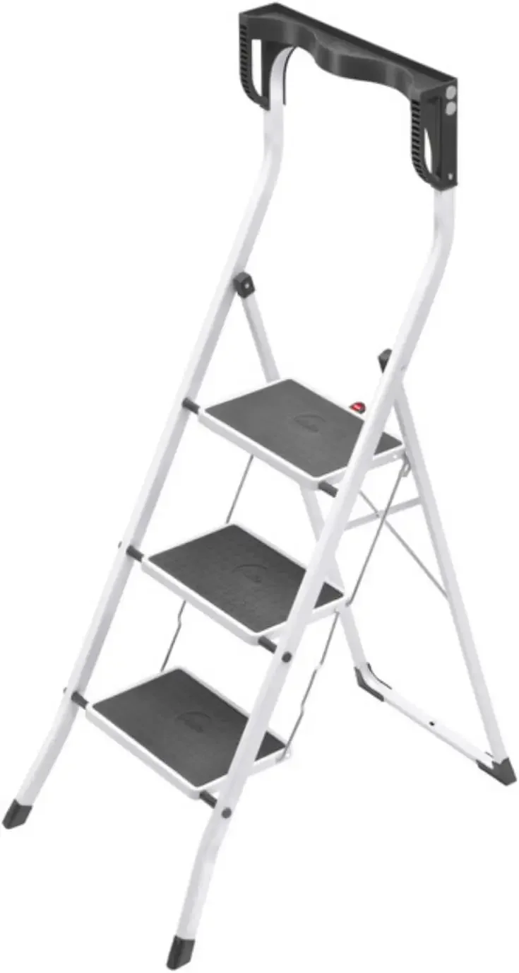

Safety Plus | Steel Folding Stepladder | Three Large Steps with Non-Skid mats | High Curved Safety bar and Storage Tray