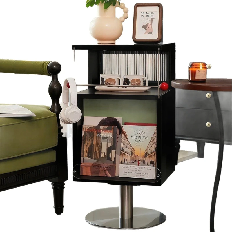 Movable coffee side table, vintage rotating bedroom sofa, bedside table, storage bookshelf, table